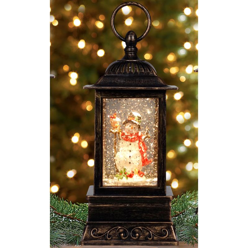 Snowman w/ Broom 10.5" Glitter Lantern